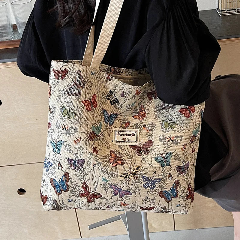 Corduroy Tote Bag – Bohemian Shoulder Bag With Zipper Closure For Daily Commuting - ZOOMNSTORE