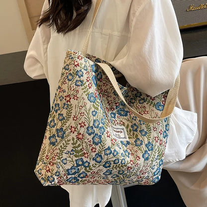 Corduroy Tote Bag – Bohemian Shoulder Bag With Zipper Closure For Daily Commuting - ZOOMNSTORE