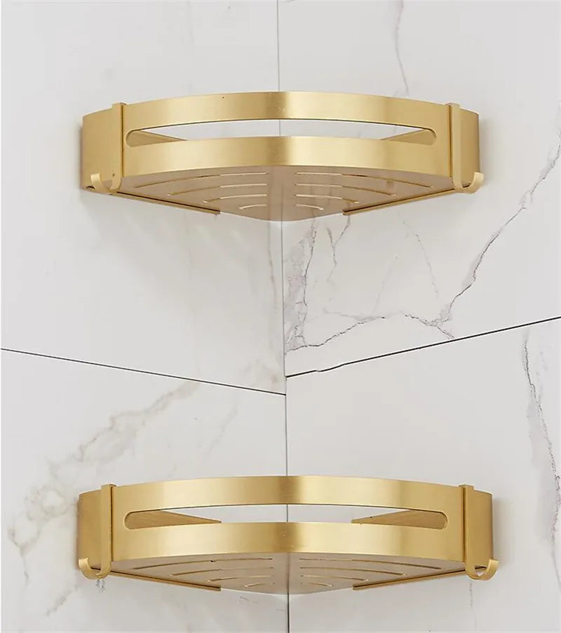 Wall-Mounted Corner Shelf - Brushed Gold Aluminum Bathroom Shampoo Holder - ZOOMNSTORE