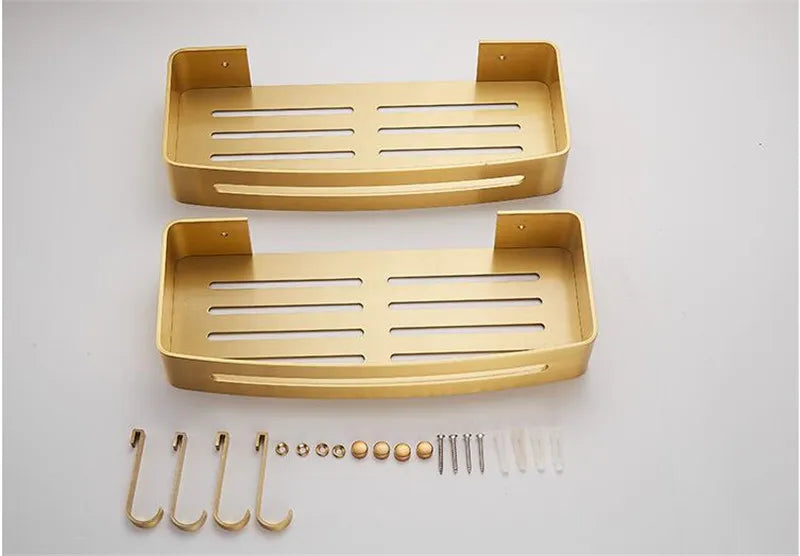 Wall-Mounted Corner Shelf - Brushed Gold Aluminum Bathroom Shampoo Holder - ZOOMNSTORE