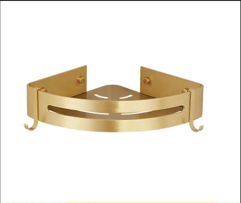 Wall-Mounted Corner Shelf - Brushed Gold Aluminum Bathroom Shampoo Holder - ZOOMNSTORE