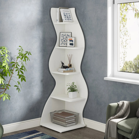 Corner Bookshelf - Modern 5-Tier Shelf | Stylish Wooden Storage Rack - ZOOMNSTORE