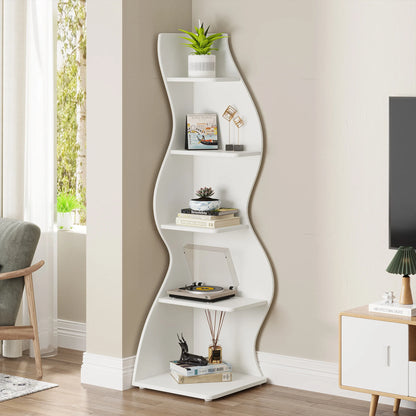 Corner Bookshelf - Modern 5-Tier Shelf | Stylish Wooden Storage Rack - ZOOMNSTORE