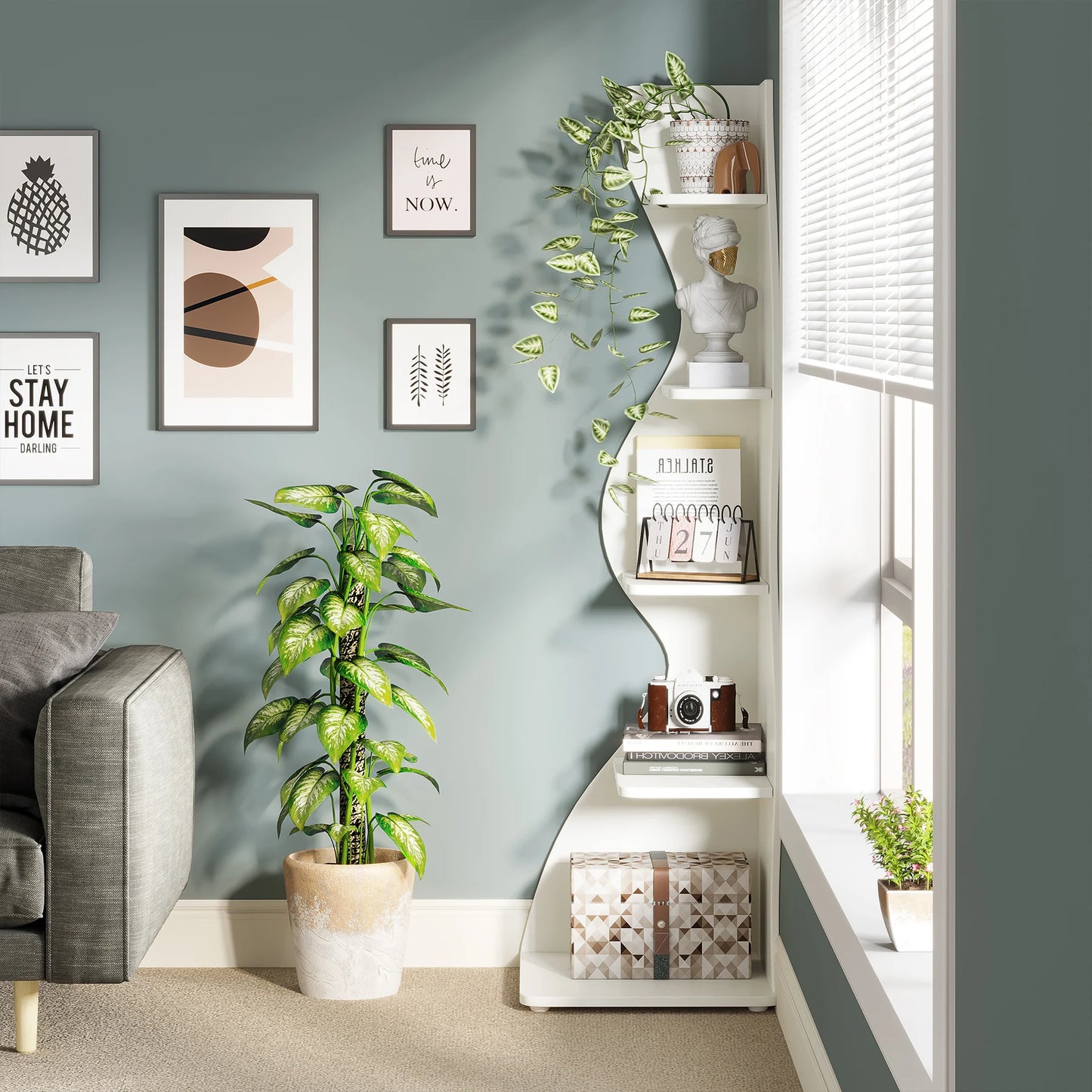 Corner Bookshelf - Modern 5-Tier Shelf | Stylish Wooden Storage Rack - ZOOMNSTORE