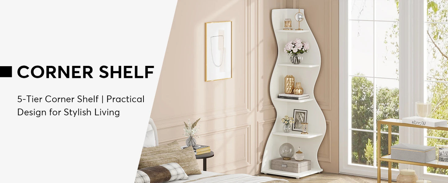 Corner Bookshelf - Modern 5-Tier Shelf | Stylish Wooden Storage Rack - ZOOMNSTORE