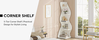 Corner Bookshelf - Modern 5-Tier Shelf | Stylish Wooden Storage Rack - ZOOMNSTORE