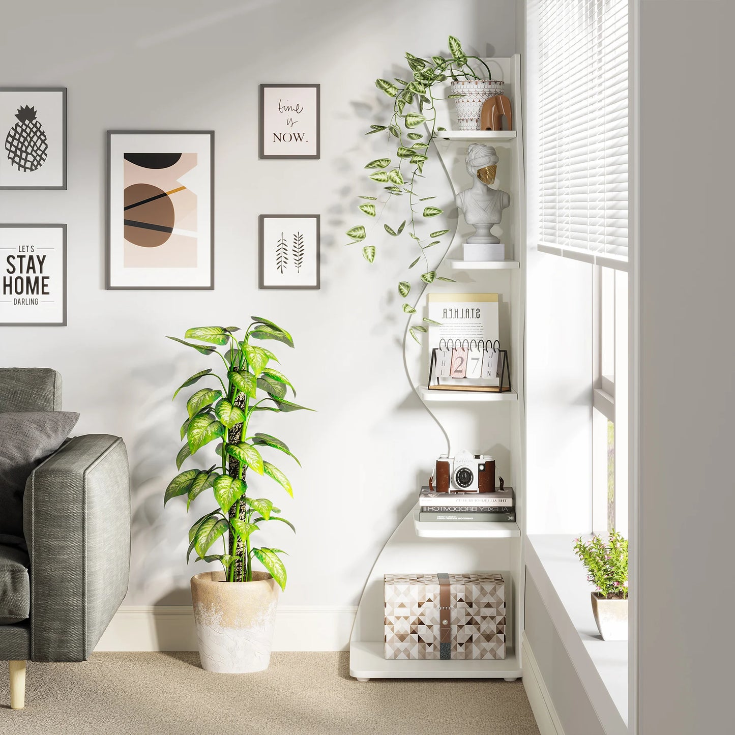 Corner Bookshelf - Modern 5-Tier Shelf | Stylish Wooden Storage Rack - ZOOMNSTORE