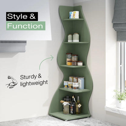 Corner Bookshelf - Modern 5-Tier Shelf | Stylish Wooden Storage Rack - ZOOMNSTORE