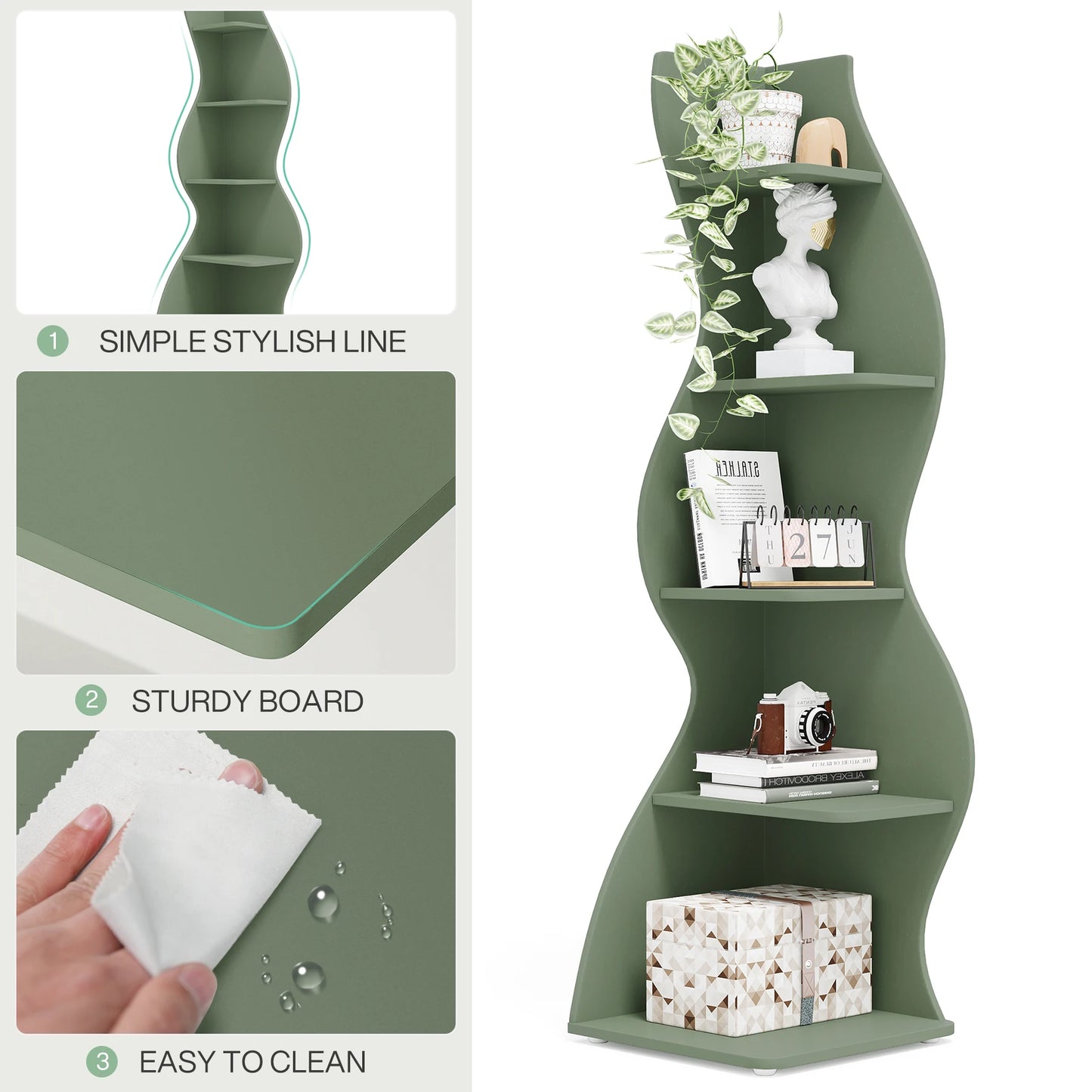 Corner Bookshelf - Modern 5-Tier Shelf | Stylish Wooden Storage Rack - ZOOMNSTORE