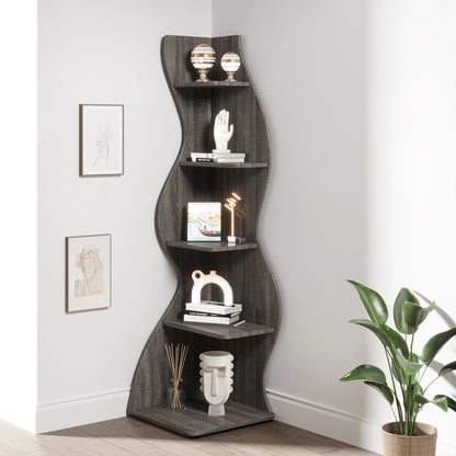 Corner Bookshelf - Modern 5-Tier Shelf | Stylish Wooden Storage Rack - ZOOMNSTORE