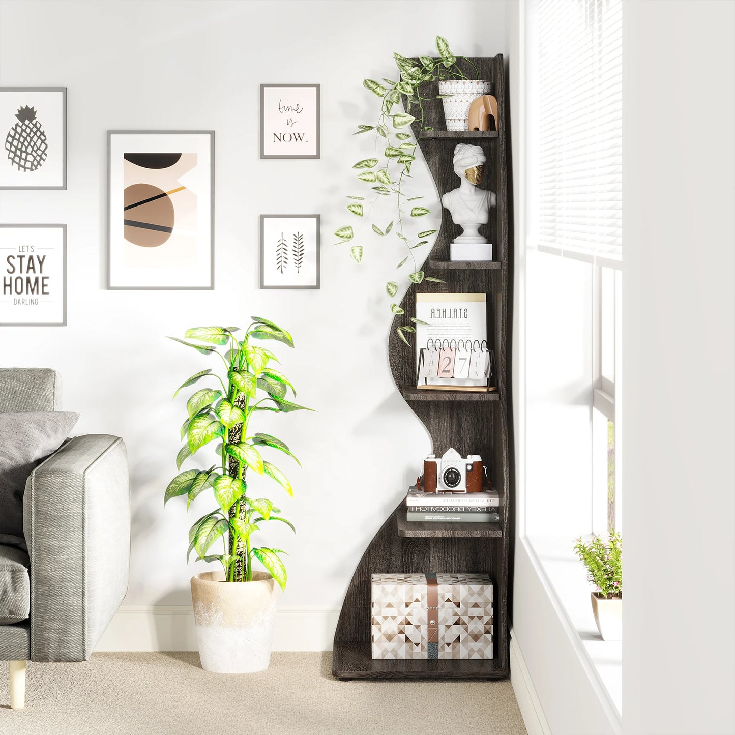 Corner Bookshelf - Modern 5-Tier Shelf | Stylish Wooden Storage Rack - ZOOMNSTORE