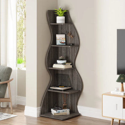 Corner Bookshelf - Modern 5-Tier Shelf | Stylish Wooden Storage Rack - ZOOMNSTORE