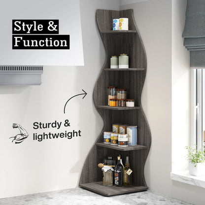 Corner Bookshelf - Modern 5-Tier Shelf | Stylish Wooden Storage Rack - ZOOMNSTORE
