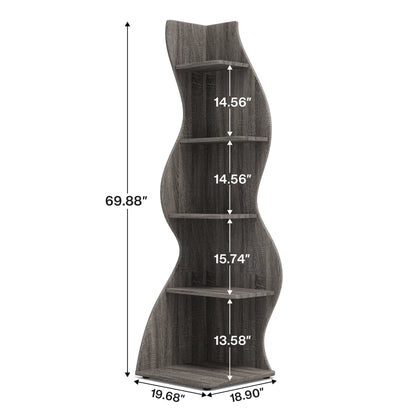 Corner Bookshelf - Modern 5-Tier Shelf | Stylish Wooden Storage Rack - ZOOMNSTORE
