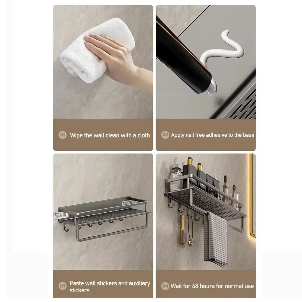 Aluminum Corner Shower Shelf - Wall-Mounted No-Drill Shampoo Storage Rack - ZOOMNSTORE