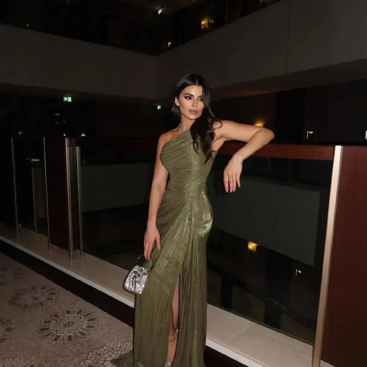 Corseted Pleated Evening Dress - Autumn Winter Dress with Ribbons and Sparkling Details for Women - ZOOMNSTORE