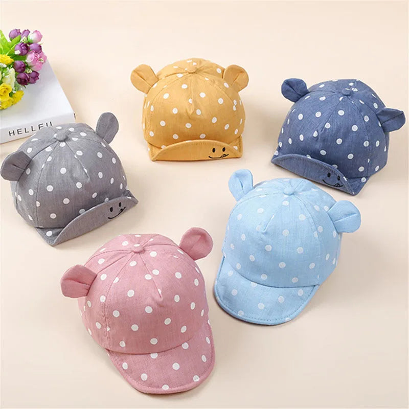 Cotton Baby Hats Summer Peaked Cap Toddler Dot Girls Boys Hat Child Cute 3D Ear Baseball Caps Infant Soft Sunhat For Kids - ZOOMNSTORE