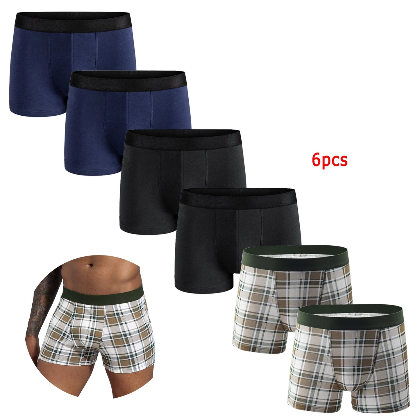 Cotton Boxer Briefs - 6pcs Pack Men's Breathable Underwear With Elastic Waistband - ZOOMNSTORE