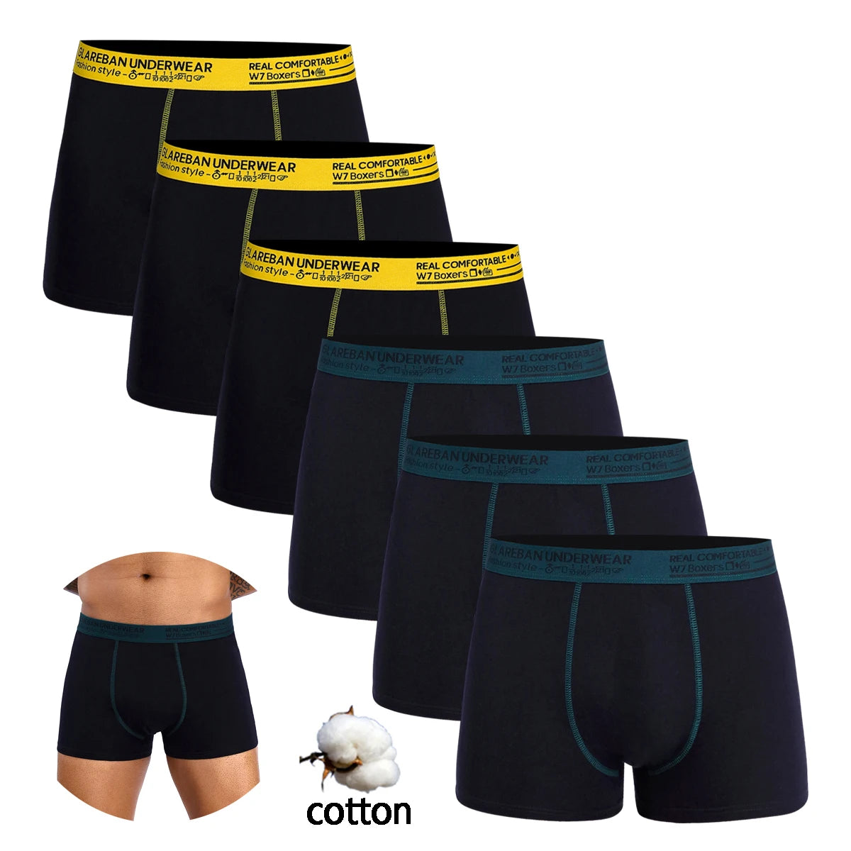 Cotton Boxer Briefs - 6pcs Pack Men's Breathable Underwear With Elastic Waistband - ZOOMNSTORE