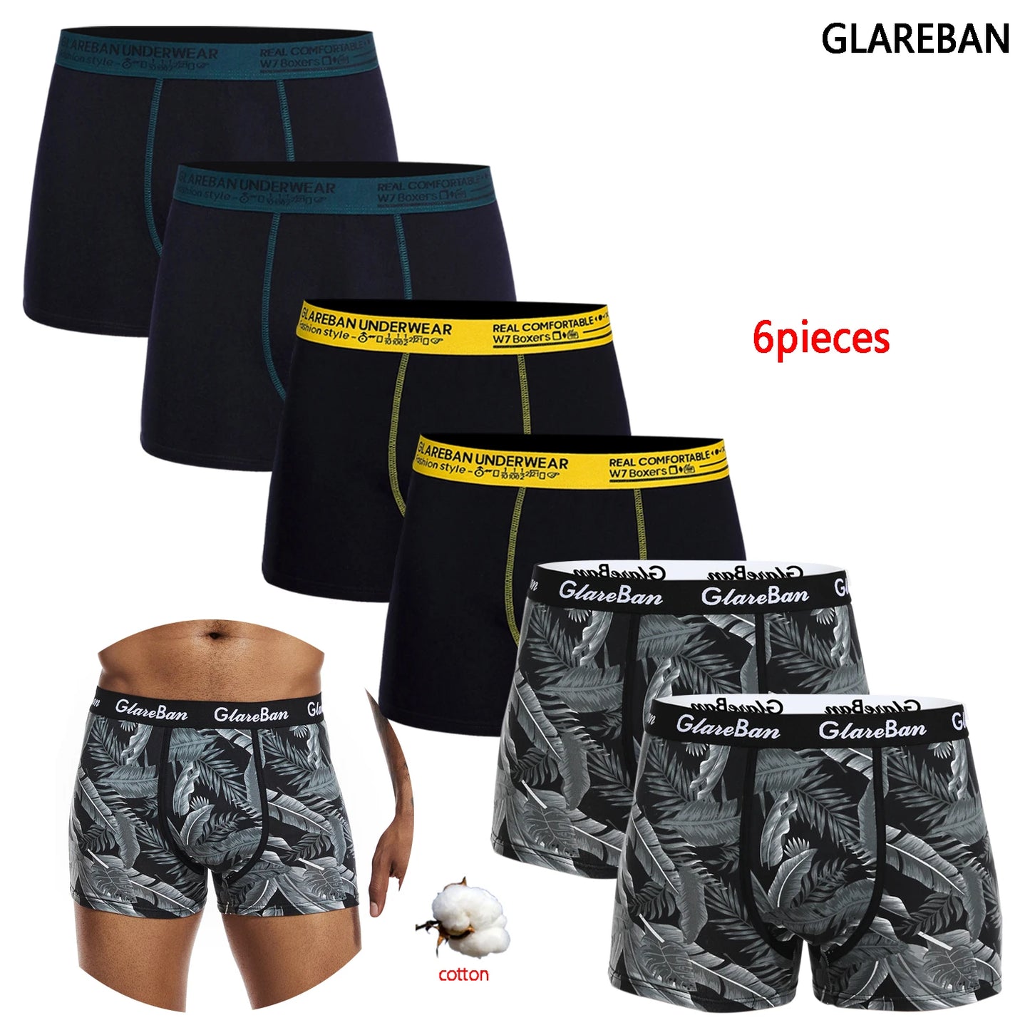 Cotton Boxer Briefs - 6pcs Pack Men's Breathable Underwear With Elastic Waistband - ZOOMNSTORE