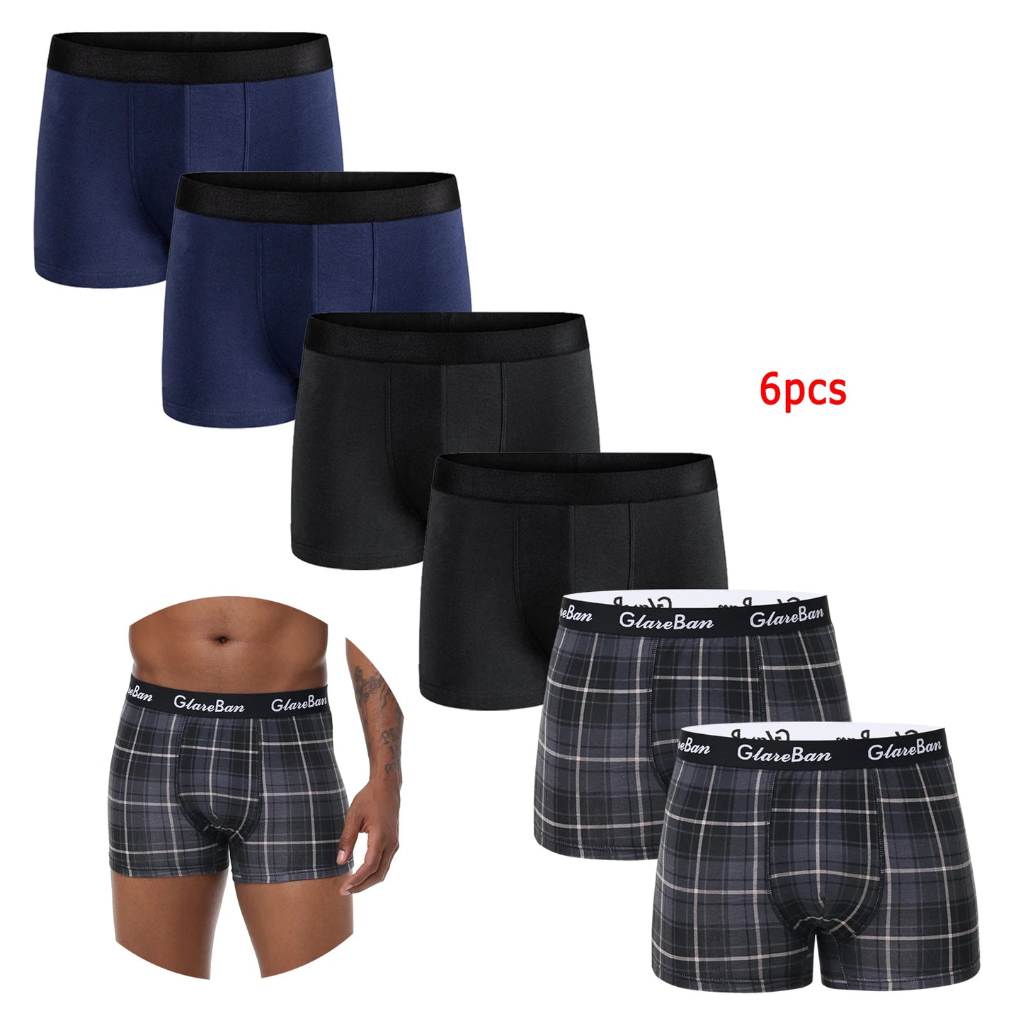 Cotton Boxer Briefs - 6pcs Pack Men's Breathable Underwear With Elastic Waistband - ZOOMNSTORE