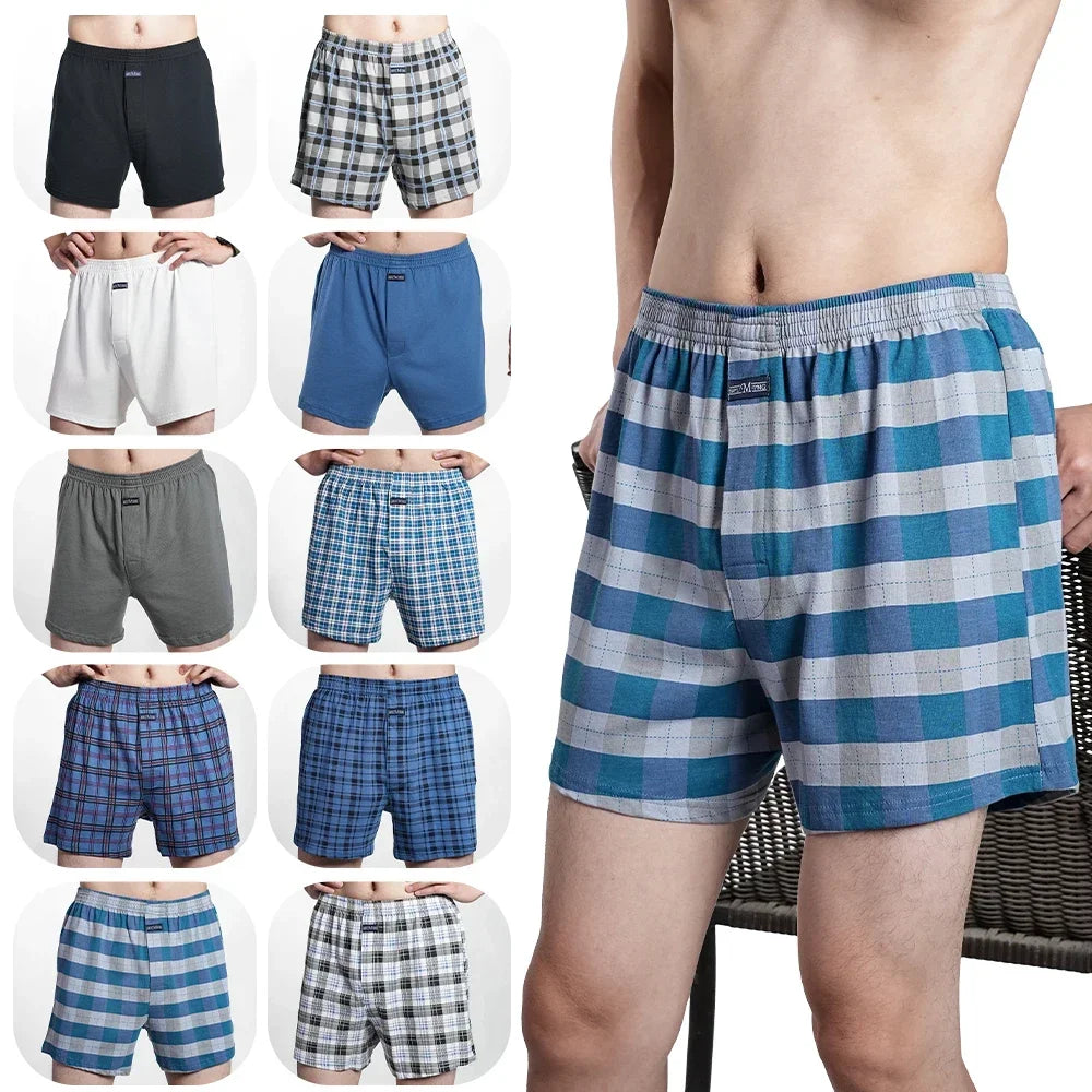 Cotton Boxer Shorts - Men's High Waist Plaid Plus Size Comfortable Underwear - ZOOMNSTORE