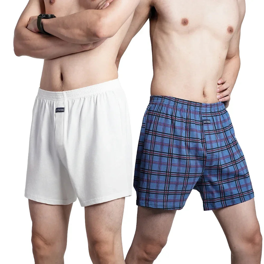 Cotton Boxer Shorts - Men's High Waist Plaid Plus Size Comfortable Underwear - ZOOMNSTORE