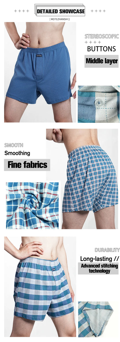 Cotton Boxer Shorts - Men's High Waist Plaid Plus Size Comfortable Underwear - ZOOMNSTORE