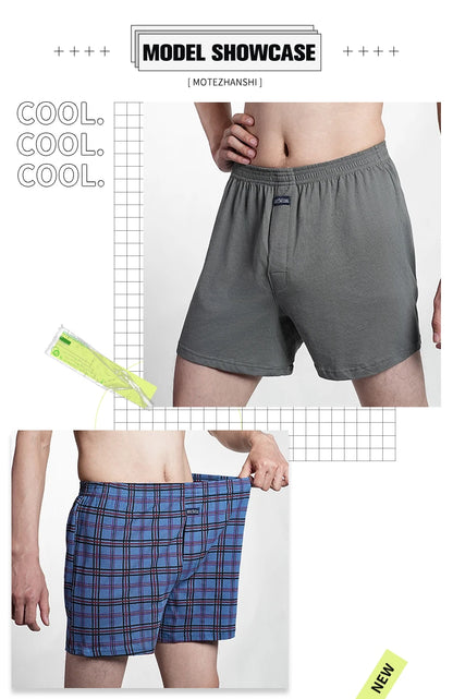 Cotton Boxer Shorts - Men's High Waist Plaid Plus Size Comfortable Underwear - ZOOMNSTORE