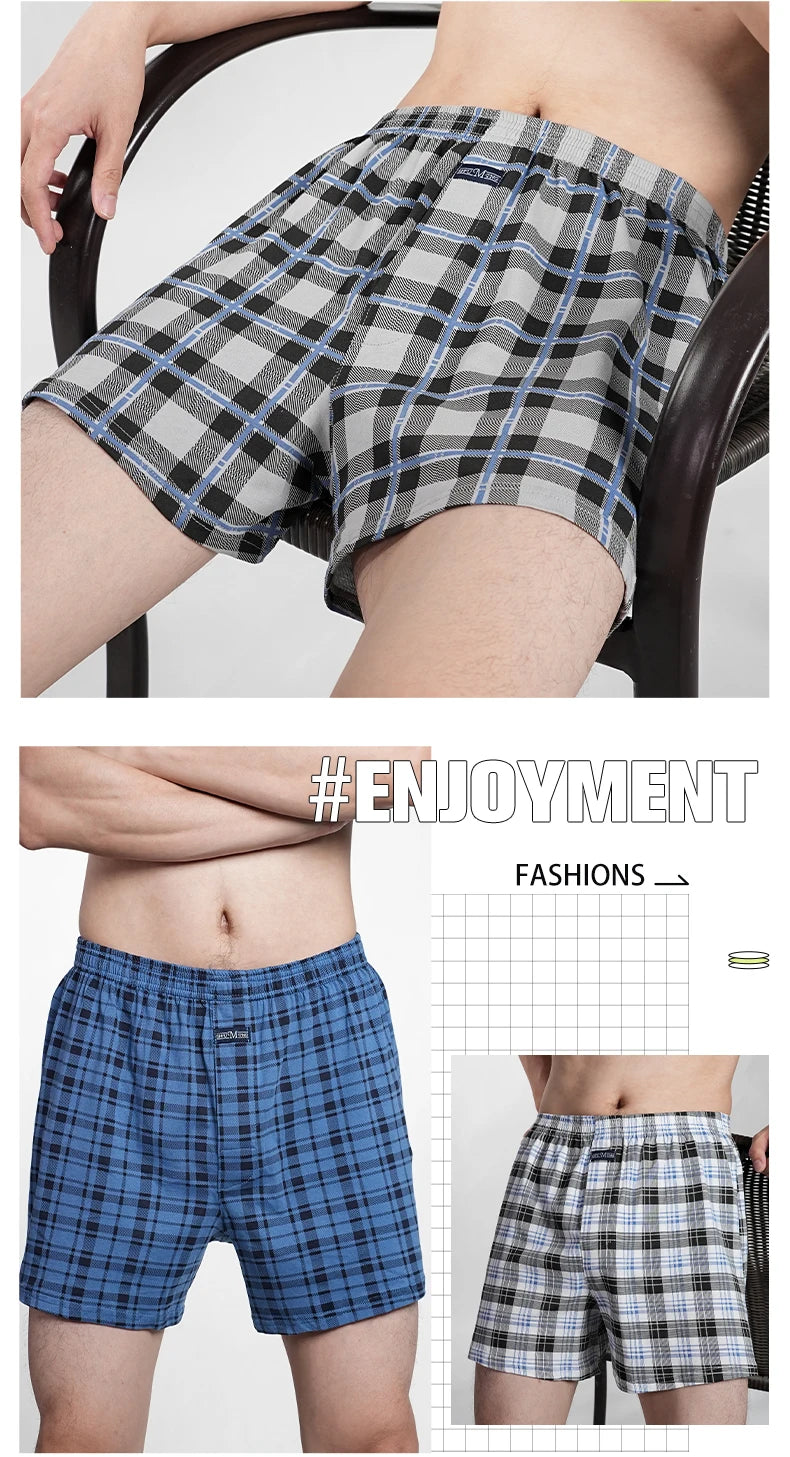 Cotton Boxer Shorts - Men's High Waist Plaid Plus Size Comfortable Underwear - ZOOMNSTORE