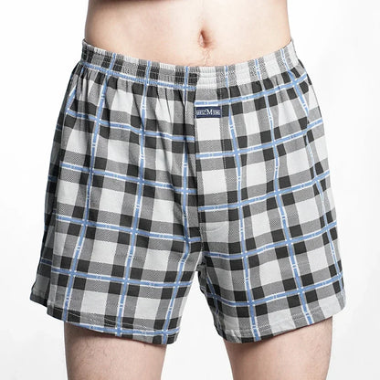 Cotton Boxer Shorts - Men's High Waist Plaid Plus Size Comfortable Underwear - ZOOMNSTORE