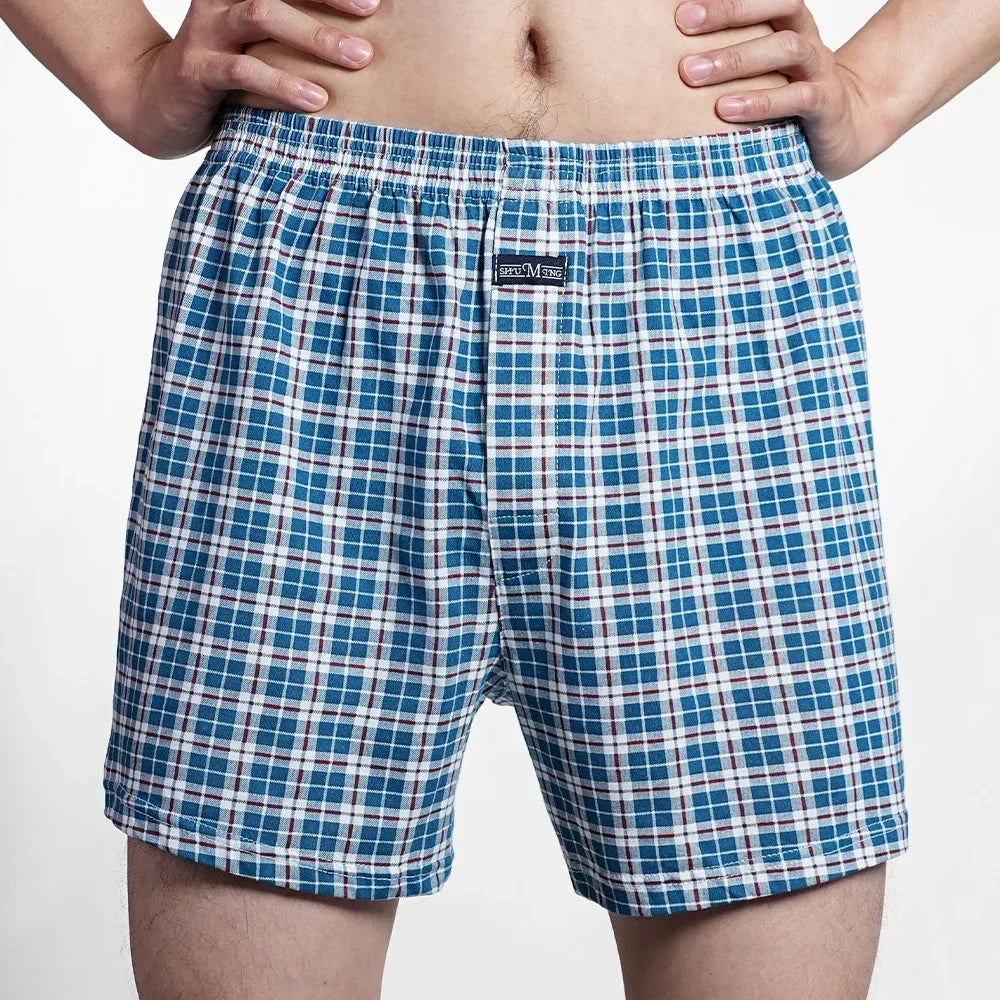 Cotton Boxer Shorts - Men's High Waist Plaid Plus Size Comfortable Underwear - ZOOMNSTORE