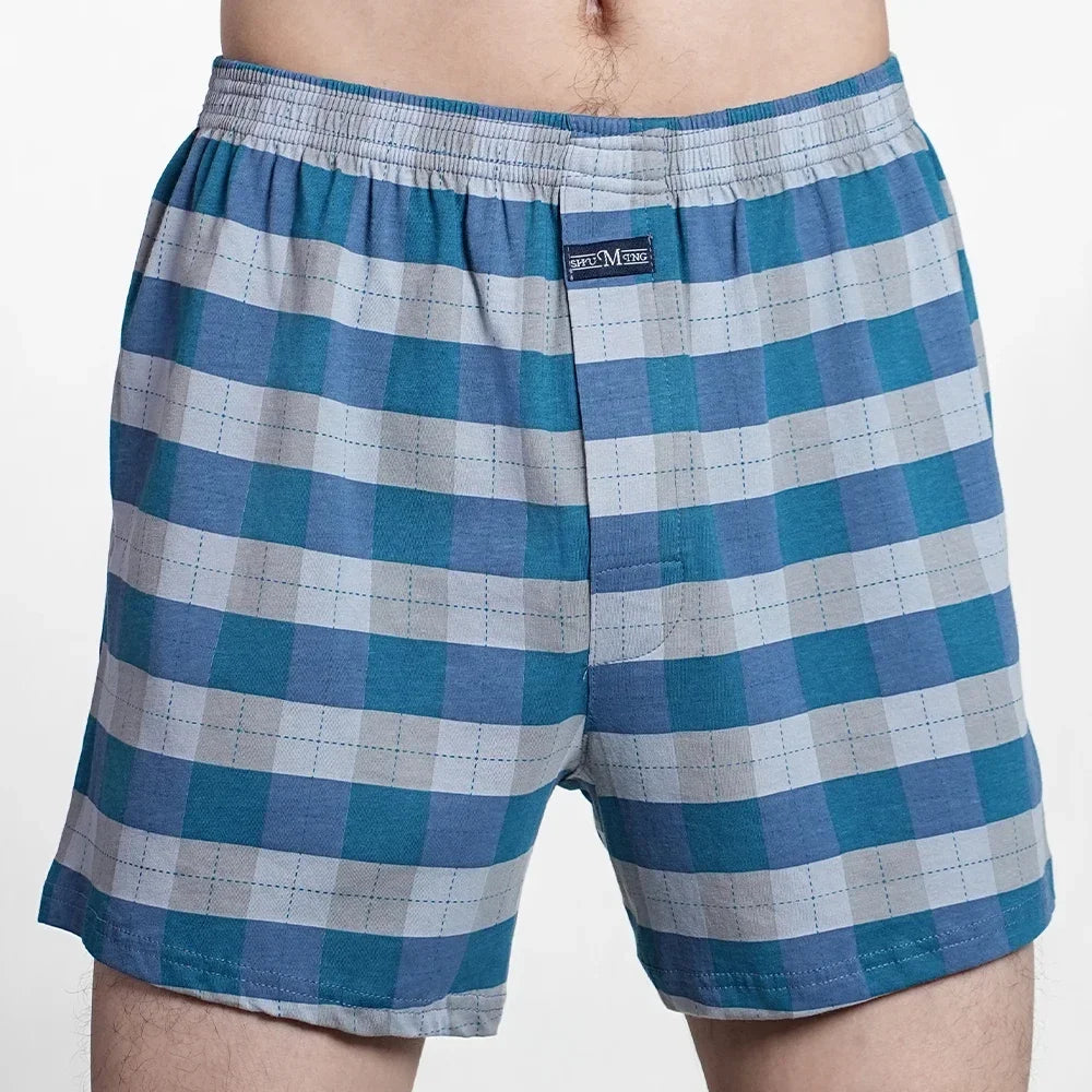 Cotton Boxer Shorts - Men's High Waist Plaid Plus Size Comfortable Underwear - ZOOMNSTORE