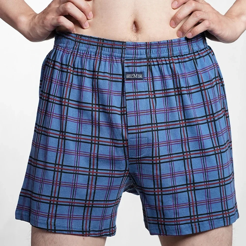 Cotton Boxer Shorts - Men's High Waist Plaid Plus Size Comfortable Underwear - ZOOMNSTORE