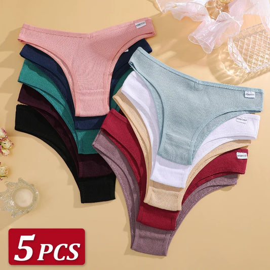 Cotton Brazilian Panties Set - 5 Pcs Comfortable Womens Underwear S-XL - ZOOMNSTORE