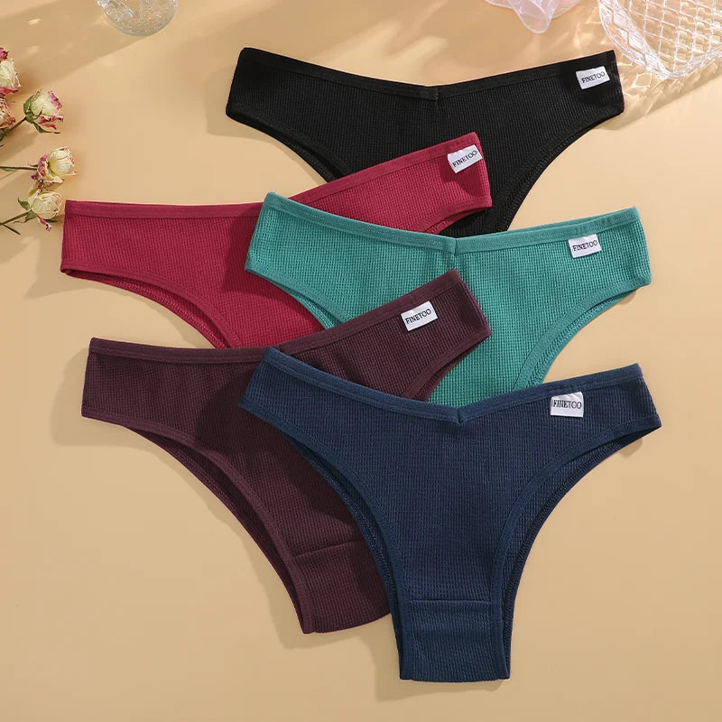 Cotton Brazilian Panties Set - 5 Pcs Comfortable Womens Underwear S-XL - ZOOMNSTORE