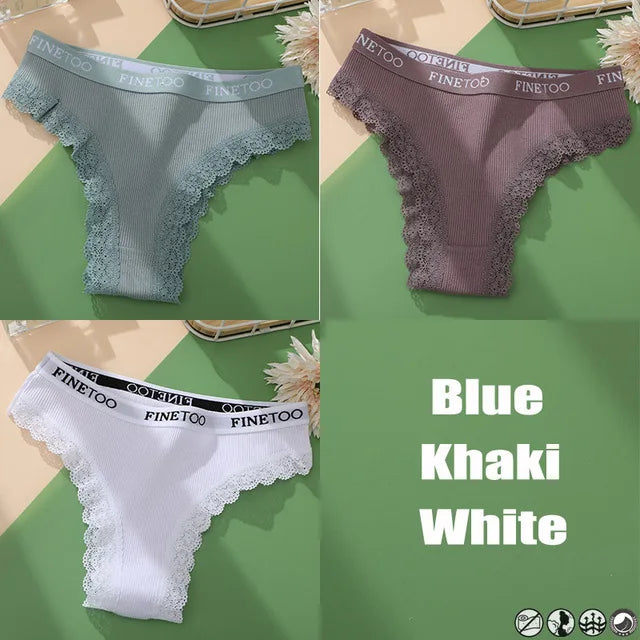 Lace Cotton Brazilian Panties Set - Womens Sexy G-String Thongs Plus Size M-2XL 3PCS - ZOOMNSTORE