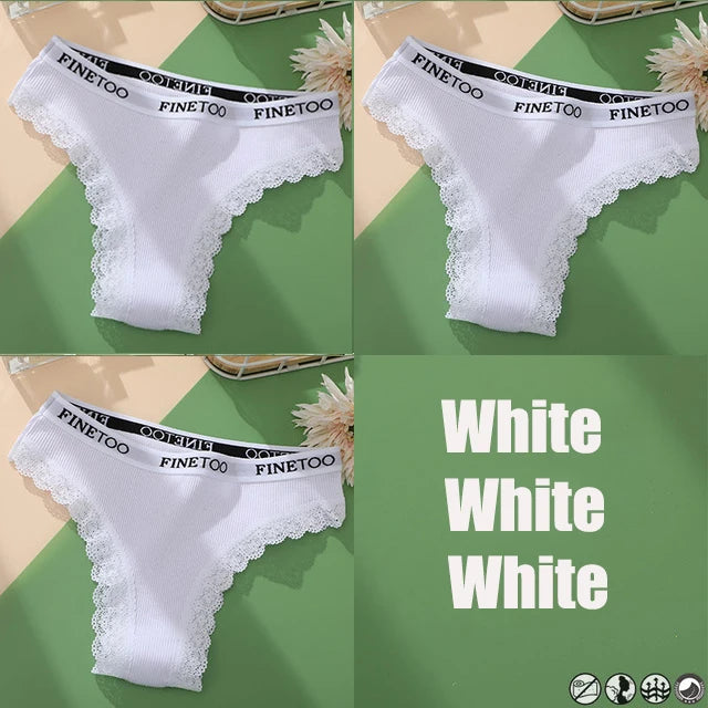 Lace Cotton Brazilian Panties Set - Womens Sexy G-String Thongs Plus Size M-2XL 3PCS - ZOOMNSTORE