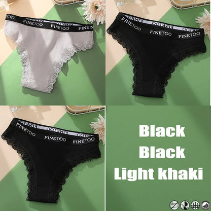 Lace Cotton Brazilian Panties Set - Womens Sexy G-String Thongs Plus Size M-2XL 3PCS - ZOOMNSTORE