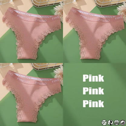 Lace Cotton Brazilian Panties Set - Womens Sexy G-String Thongs Plus Size M-2XL 3PCS - ZOOMNSTORE