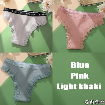 Lace Cotton Brazilian Panties Set - Womens Sexy G-String Thongs Plus Size M-2XL 3PCS - ZOOMNSTORE