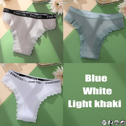 Lace Cotton Brazilian Panties Set - Womens Sexy G-String Thongs Plus Size M-2XL 3PCS - ZOOMNSTORE