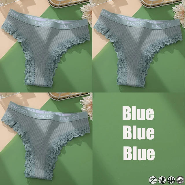 Lace Cotton Brazilian Panties Set - Womens Sexy G-String Thongs Plus Size M-2XL 3PCS - ZOOMNSTORE