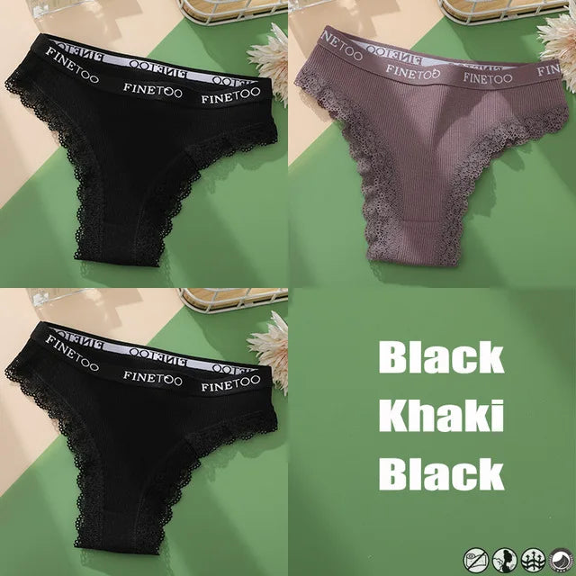 Lace Cotton Brazilian Panties Set - Womens Sexy G-String Thongs Plus Size M-2XL 3PCS - ZOOMNSTORE