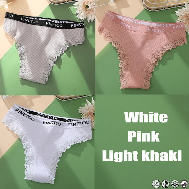 Lace Cotton Brazilian Panties Set - Womens Sexy G-String Thongs Plus Size M-2XL 3PCS - ZOOMNSTORE