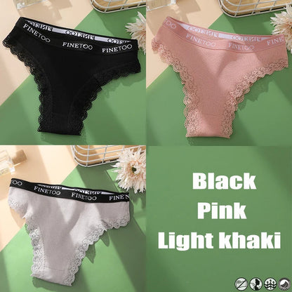 Lace Cotton Brazilian Panties Set - Womens Sexy G-String Thongs Plus Size M-2XL 3PCS - ZOOMNSTORE