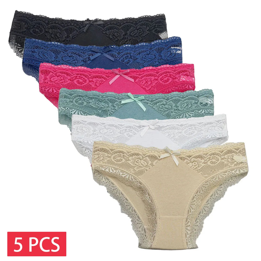 Lace Cotton Briefs Set - Seamless Womens Panties 5 PCS - ZOOMNSTORE