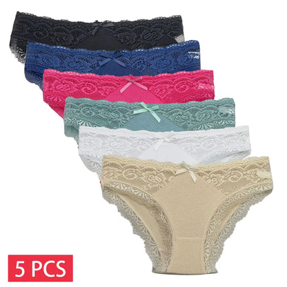 Lace Cotton Briefs Set - Seamless Womens Panties 5 PCS - ZOOMNSTORE