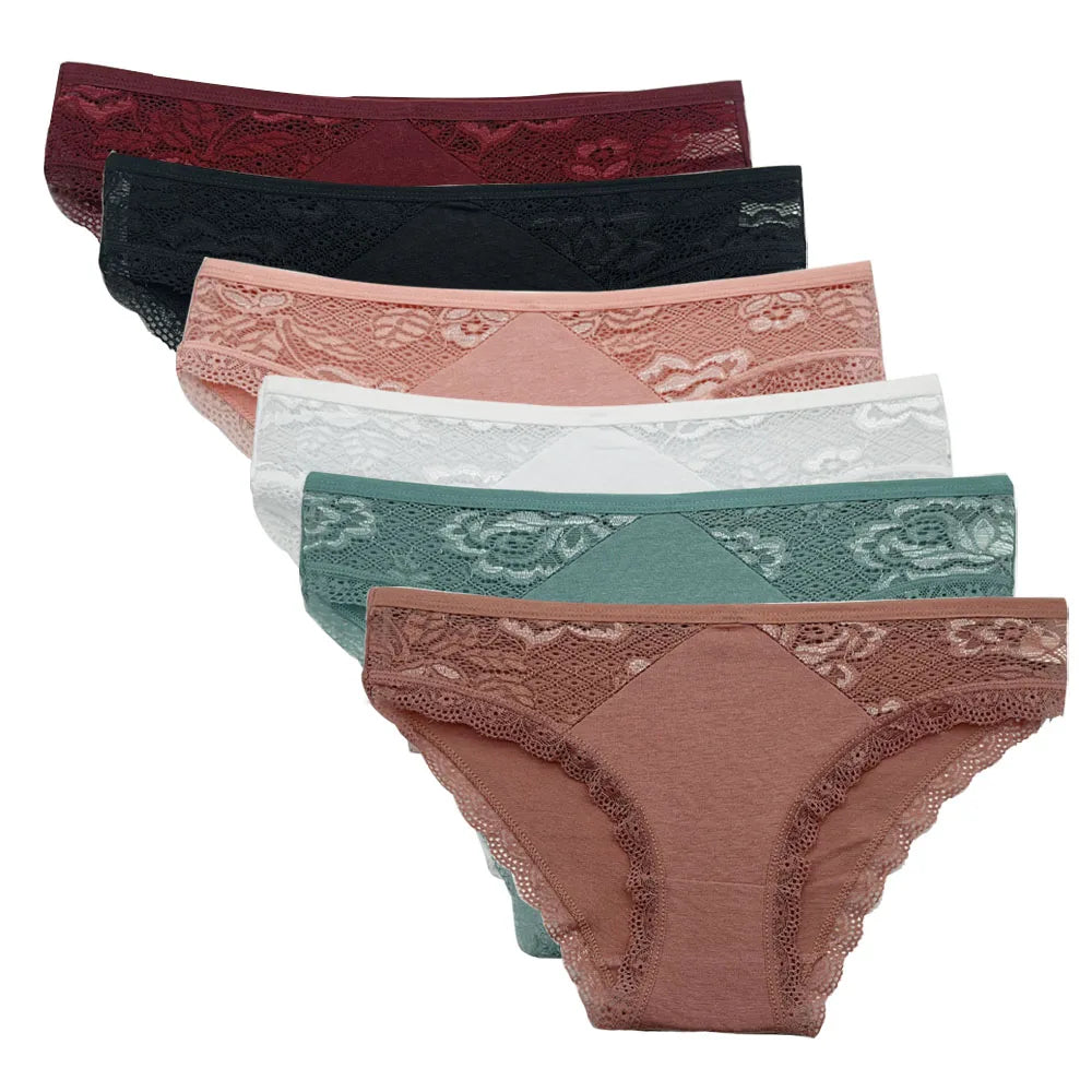 Lace Cotton Briefs Set - Seamless Womens Panties 5 PCS - ZOOMNSTORE