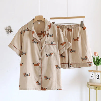 Cotton Cartoon Pajamas Set - Womens Short-Sleeved Sleepwear - ZOOMNSTORE